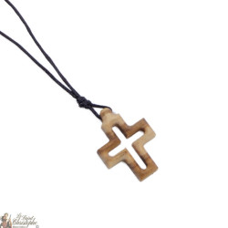 Croce in legno d'ulivo con cordino - bordo
