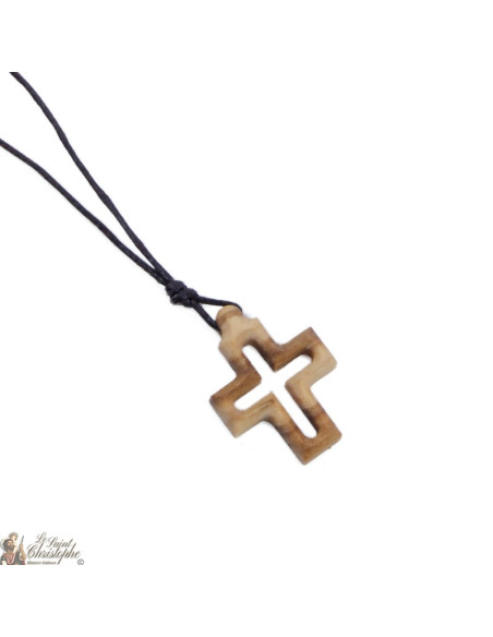 Croce in legno d'ulivo con cordino - bordo