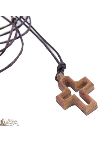 Olive wood cross with cord - border