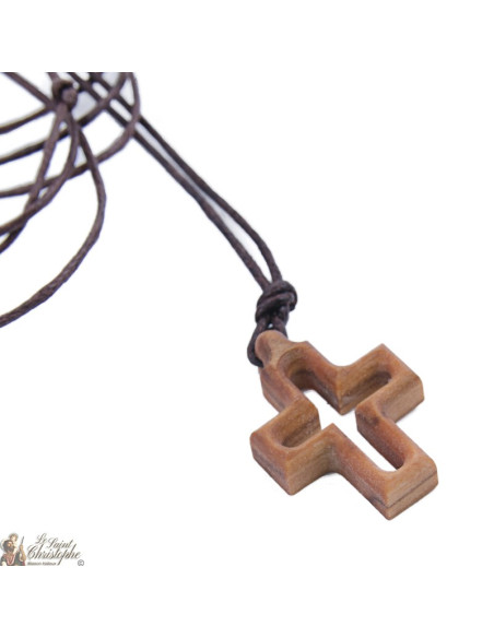 Croce in legno d'ulivo con cordino - bordo
