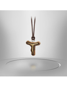 Croce in legno d'ulivo con cordino - Gesù d'oro