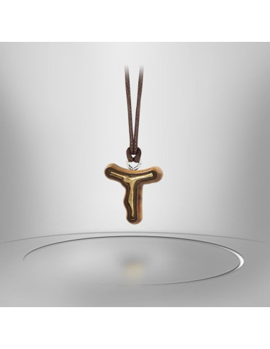 Croce in legno d'ulivo con cordino - Gesù d'oro