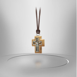 Collier avec Croix en bois d'olivier - Crucifix argenté