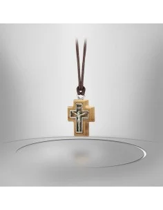 Olive wood cross with cord - Silver Crucifix