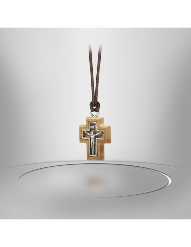 Collier avec Croix en bois d'olivier - Crucifix argenté