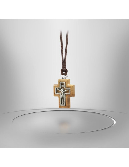Collier avec Croix en bois d'olivier - Crucifix argenté