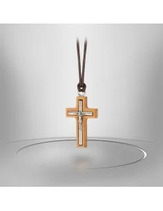 Collier avec Croix en bois d'olivier - Crucifix argenté grand