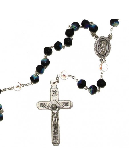 Religious Rosary Blue black faceted beads