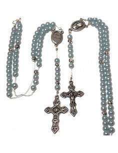 Blue rosary pearl beads necklace
