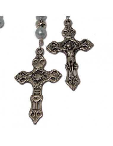Blue rosary pearl beads necklace