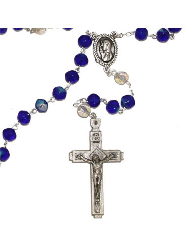 Rosario Religioso Cuentas azules facetadas negras
