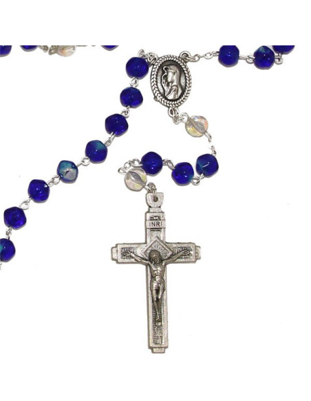 Rosario Religioso Cuentas azules facetadas negras