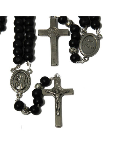 Black rosary wooden beads necklace