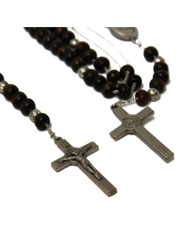 Collar de cuentas de madera con rosario negro