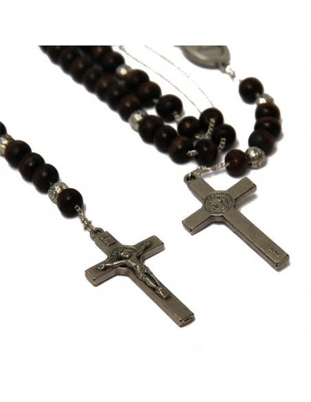 Chapelet noir perles en bois collier