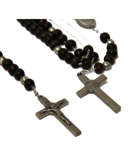 Collana di perle di legno rosario nero