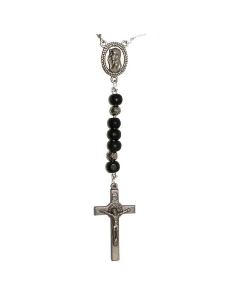 Black rosary wooden beads necklace