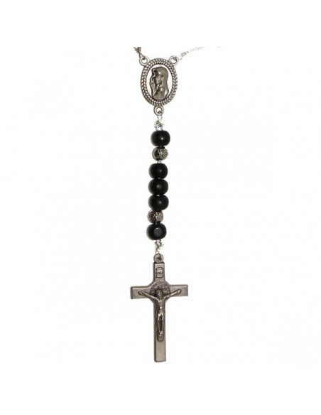 Collana di perle di legno rosario nero
