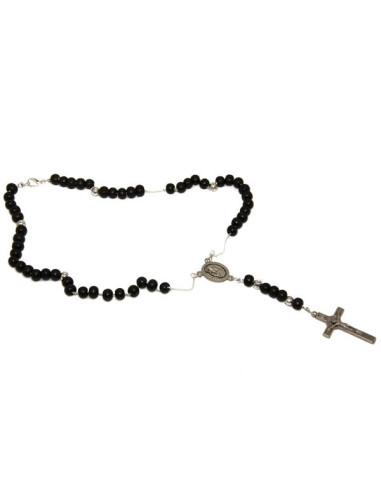 Collar de cuentas de madera con rosario negro