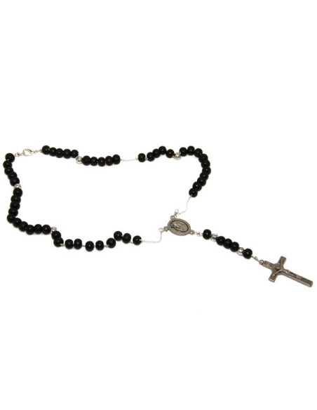 Collana di perle di legno rosario nero