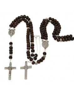 Chapelet brun perles en bois collier