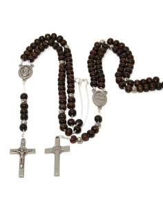 Rozenkrans bruin houten kralen halsketting