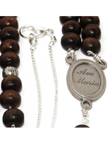 Chapelet brun perles en bois collier