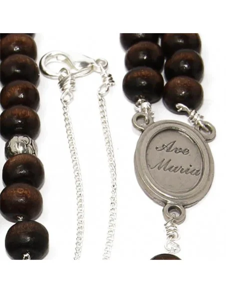 Chapelet brun perles en bois collier