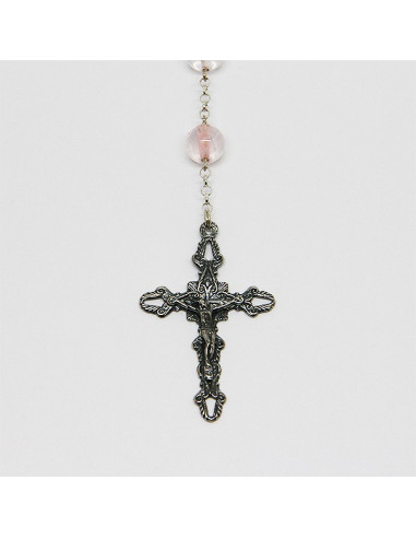 Rosario di quarzo rosato - argento 925