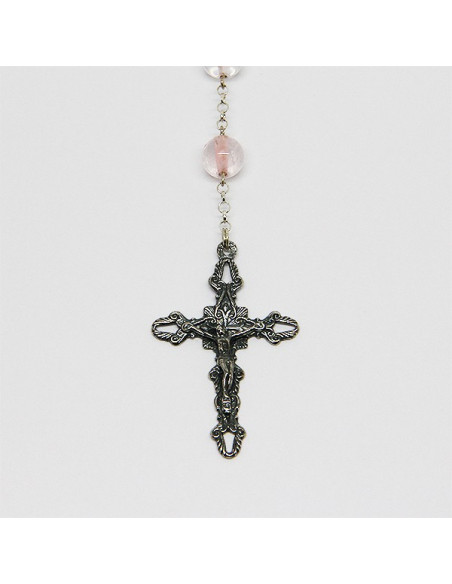 Rosario de cuarzo rosado - plata 925