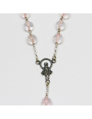 Rosario de cuarzo rosado - plata 925