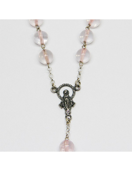 Rosario de cuarzo rosado - plata 925