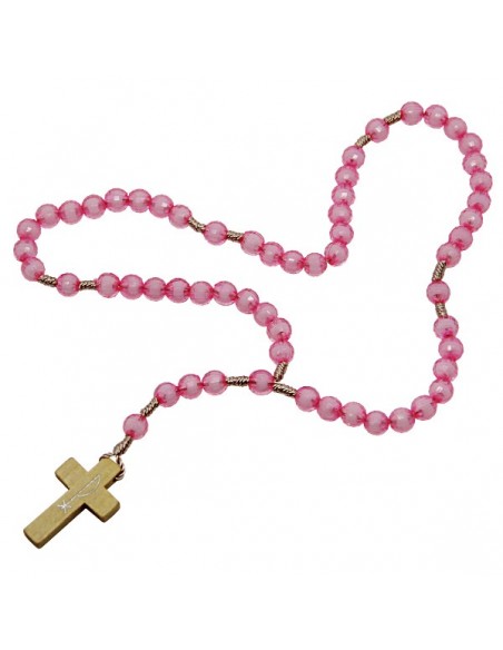 Rosenkranz rosa Perlen mit Holzkreuz PAX