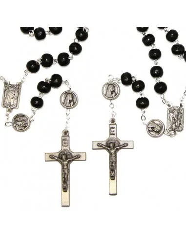 Chapelet apparition Lourdes bois brun avec mousqueton