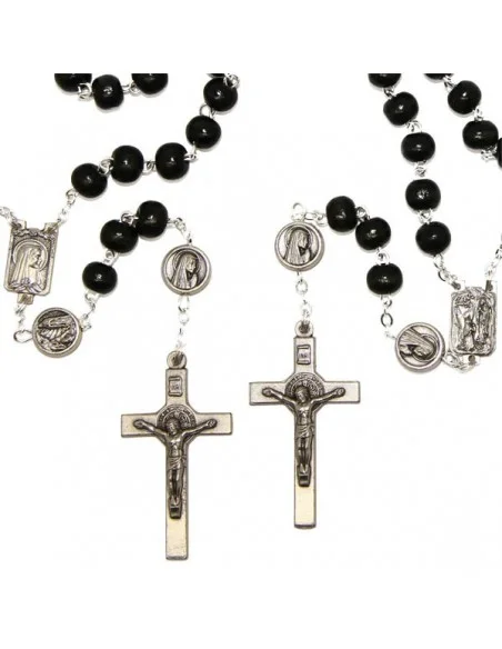 Chapelet apparition Lourdes bois brun avec mousqueton