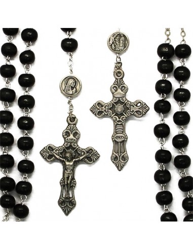 Chapelet apparition Lourdes bois brun avec mousqueton