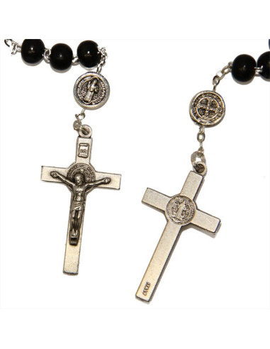 Rosary Saint Benedict black wood with silver snap hook