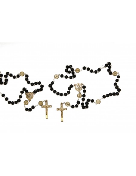 Chapelet Saint Benoit  bois noir avec mousqueton doré