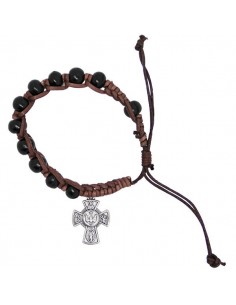 Bracelet en bois dizaine avec croix Saints protecteurs - brun
