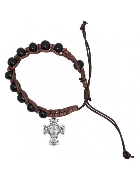 Pulsera de madera con la cruz de los santos patronos - marrón