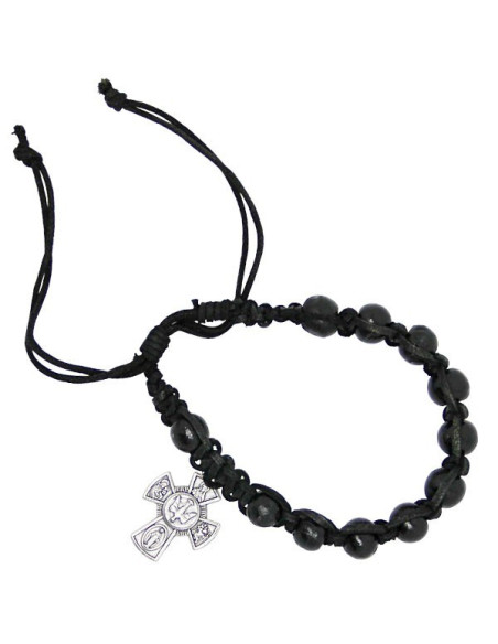 Pulsera de madera con cruces de los Santos Protectores - negro