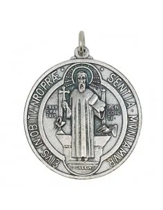 Heilige Benedictus medaille verzilverd metaal
