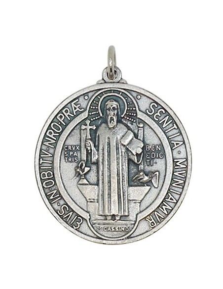 Heilige Benedictus medaille verzilverd metaal