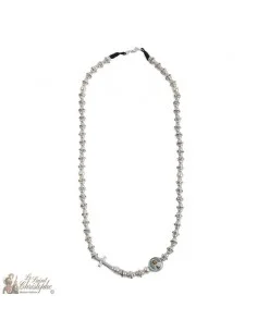 Necklace strass beads cross with the Virgin of Banneux N.D.