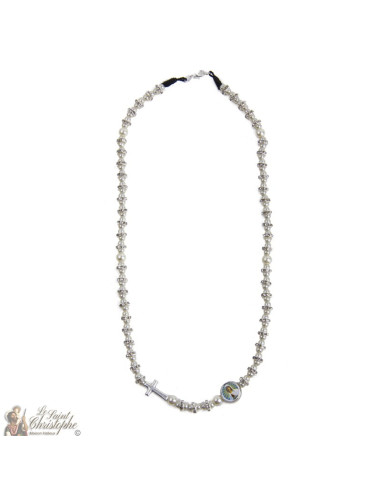 Necklace strass beads cross with the Virgin of Banneux N.D.