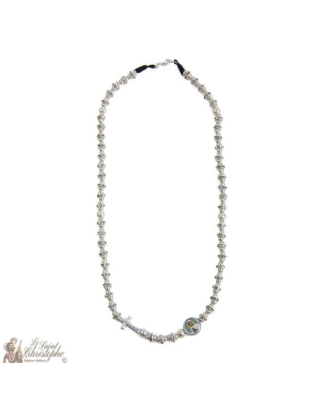 Necklace strass beads cross with the Virgin of Banneux N.D.
