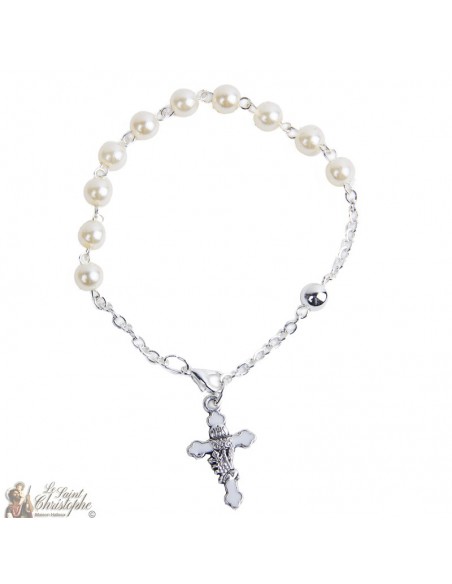 Pearl Bead Bracelet with Cross and Chalice - Rosary