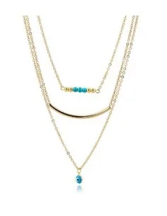 Collier chaîne 3 rangs - œil protection style Boho - plaqué or